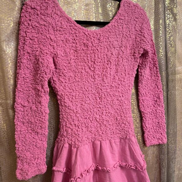 Free People What A Time Textured Long Sleeve Pink Mini Dress XS NWT - Picture 3 of 10
